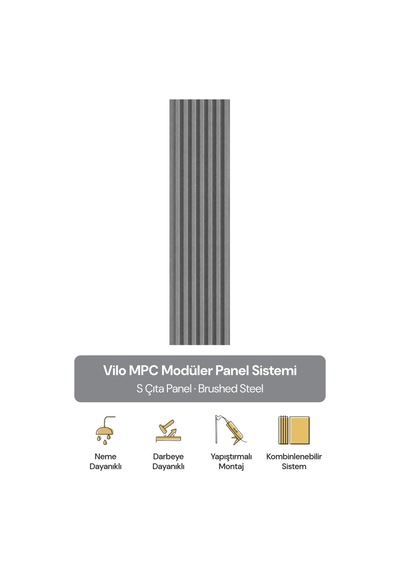 Vilo Mpc S Çıta Duvar Paneli Brushed Steel 265cm Yapıştırmalı Montaj - Neme Ve Darbeye Dayanıklı