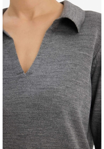 Defacto Regular Fit Polo Yaka Triko Kazak F0405ax25wngr156 Gri-gr156