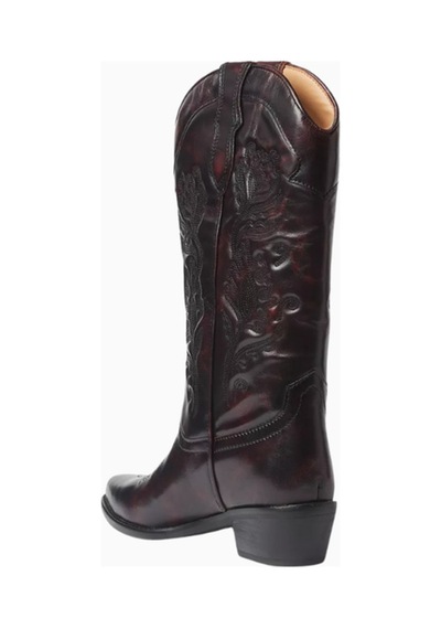 Sam Edelman Rue Bordo Deri Nakış Detaylı Sivri Burun Alçak Topuklu Western Kadın Bot