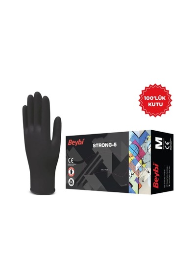 Strong-5 Pudrasız Siyah Kalın Nıtrl Eldiven - 100'lük Kutu
