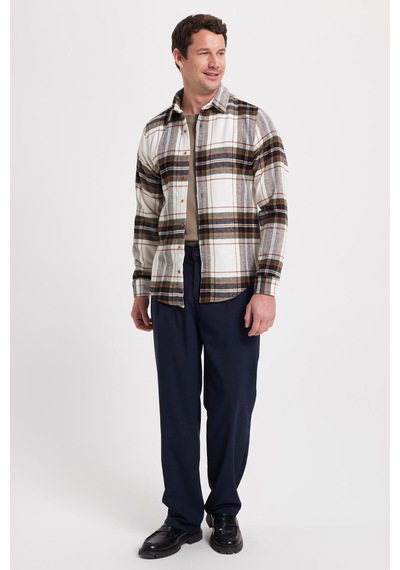 Tudors Erkek Slim Fit Dar Kesim Kareli Kışlık Oduncu Gömlek-42382 Ekru