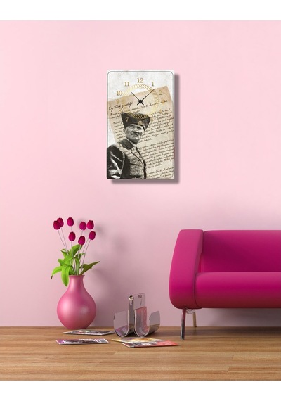 Decorıta Cam Saat | Atatürk Eskiz Çok Renkli