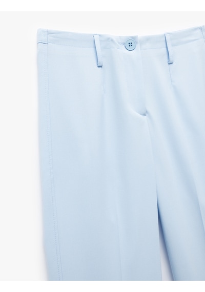 Koton Yüksek Bel Düğmeli Düz Paça Kumaş Pantolon Mavi 5sak40254pw Mavi