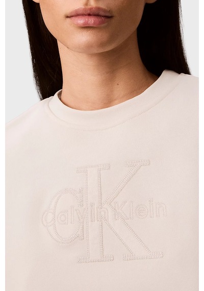 Calvin Klein % 100 Pamuk Logolu Regular Fit Bisiklet Yaka Sweat Lv047g820gyas Bayan Sweat Lv047g820g Yas Krem
