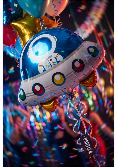 Astronotlu Ufo Uzay Gemisi Folyo Balon 60x57 Cm Uzay Temalı Çocuk Doğum Günü Parti Süsü Çok Renkli