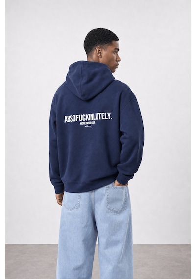 Respire Erkek Absofuckinlutely Baskılı Oversize Hoodie Lacivert