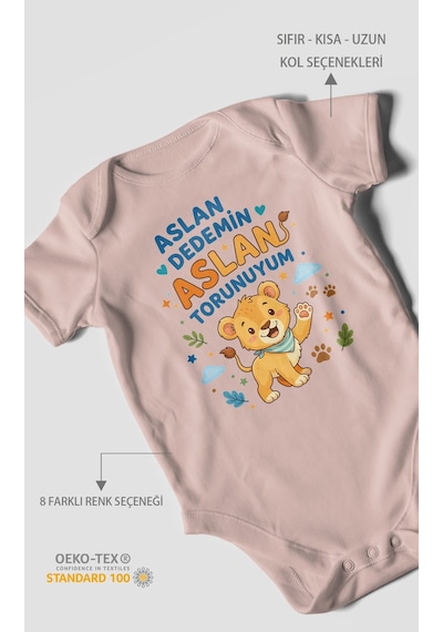 Morivokids Aslan Dedemin Aslan Torunuyum Kısa Kollu Bebek Body %100 Pamuk Pastel Pembe