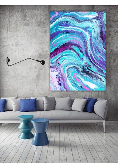 Yağlı Boya Tablo %100 El Yapımı 84cmx115cm Ebru Soyut