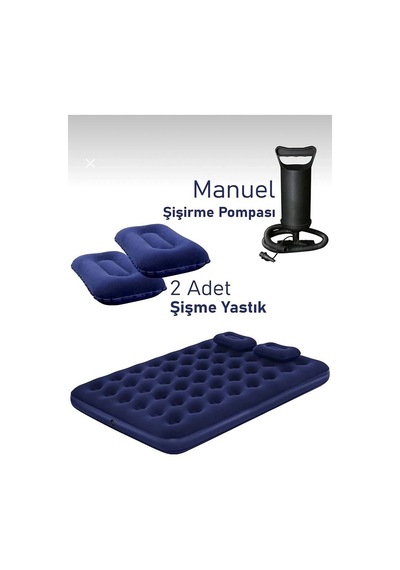 Çift Kişilik Şişme Yatak Dahili Pompalı 203x152x22 Cm 2 Yastıklı Evimdeyokyok Çok Renkli