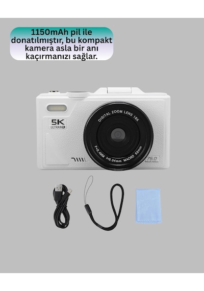 Kompakt Dijital Fotoğraf Makinesi Beyaz 18x Dijital Zoom Destekli Çok Renkli