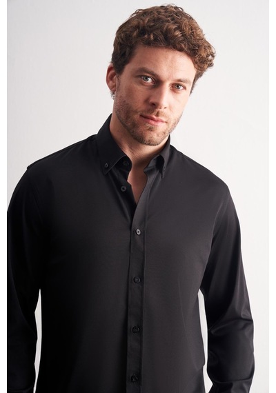 İmza Siyah Düğmeli Yaka Örme Uzun Kol Performans Ürün Slim Fit Esnek Gömlek 1004255270 Siyah İmza Siyah Düğmeli Yaka Örme Uzun Kol Performans Ürün Slim Fit Esnek Gömlek 1004255270 Siyah
