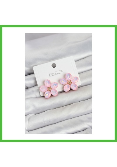 Vaveni Pembe Renk Kristal Taşlı Çiçek Model Kadın Küpe Arz