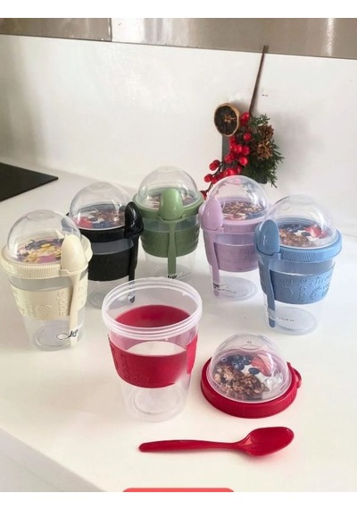 Leony 2 Adet Kapaklı Kaşıklı Yemek Yoğurt Müsli Kabı