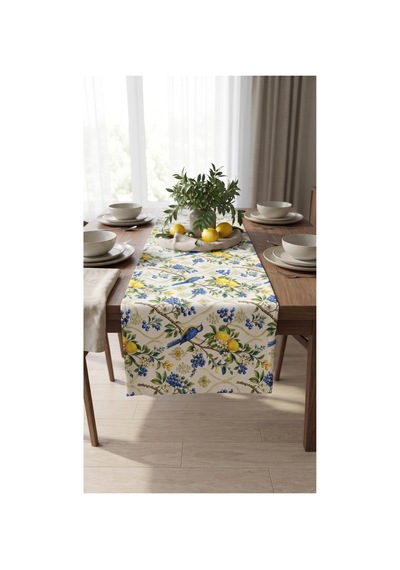 Duck Kumaş Runner 40x150 Cm Mavi Kuş, Limon Ve Üzüm Desenli, Su İtici Leke Tutmaz Dekoratif Masa Şeridi Sarı - 935331704 Sarı Duck Kumaş Runner 40x150 Cm Mavi Kuş, Limon Ve Üzüm Desenli, Su İtici Leke Tutmaz Dekoratif Masa Şeridi Sarı - 935331704 Sarı