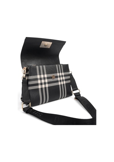 Silver & Polo Silver Polo Siyah - Siyah Çizgili Ekose Kadın Çapraz Çanta Sp1009