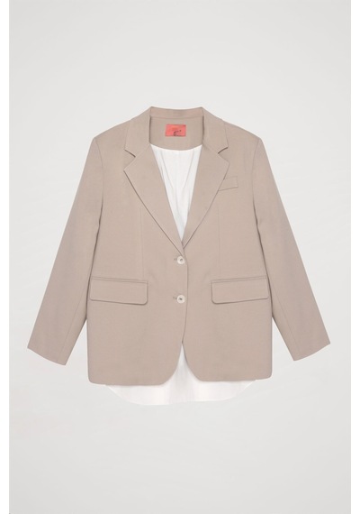 Quzu Sırtı Pencere Yırtmaçlı Blazer Ceket Bej