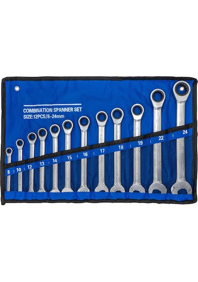 6193 Cırcır Kombine Anahtar Takımı 8-24mm 12 Parça Bez Çantalı