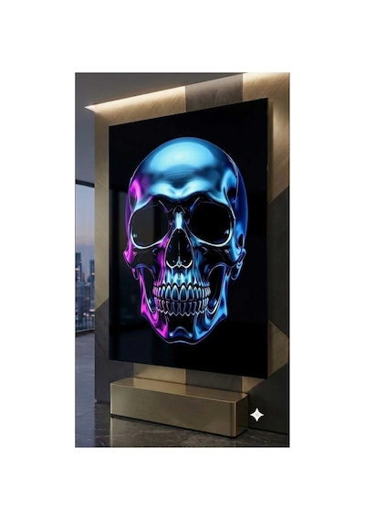 4mm Tamperli Uv Baskı Kırılımaz Cam Tablo Ev Ofis Duvar Dekor Hediyelik Tablo Kurukafa Pembe Siyah Altın Gümüş Etnik Premium Marka Luxury Uhd Gerçek Cam Baskı Sağlam Asma Aparatı
