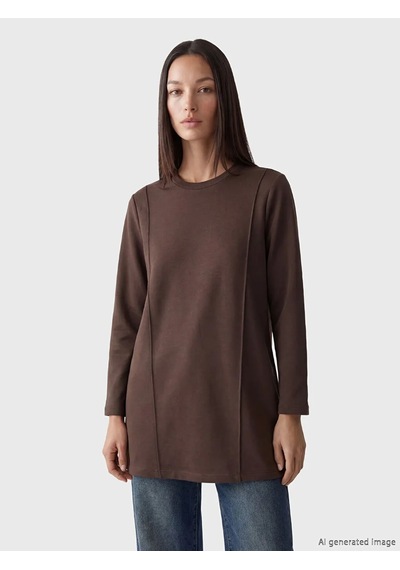 Lc Waikiki Kahverengi Bisiklet Yaka Kadın Sweatshirt Tunik