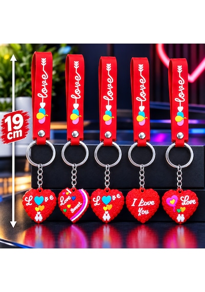 Vıp Kalite 10 Adet Kırmızı Kalpli Anahtarlık Okul Çantası Aksesuarı Yılbaşı Hediyesi Noel Hediyesi