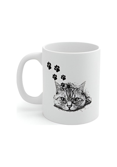 Kedi Temalı Bardak Kupa Beyaz Beyaz