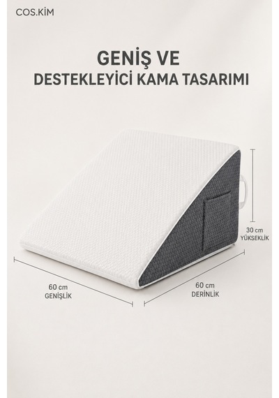 7 İn 1 Çok Amaçlı Kama Yastığı, Yıkanabilir Kılıflı, Çift Cepli Dinlenme Ve Sırt Destek Yastığı Beyaz