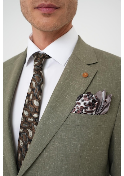 Efor Slim Fit Çift Yırtmaç Keten Karışımlı Yelekli Klasik Haki Takım Elbise Tk 914 Haki