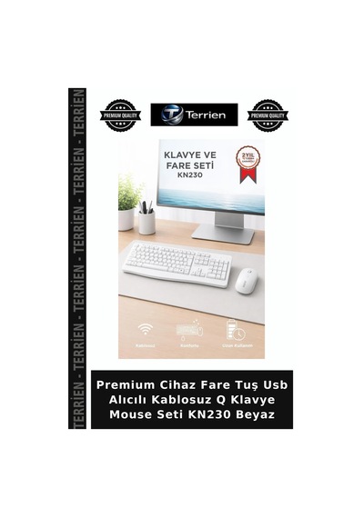 Premium Cihaz Fare Tuş Usb Alıcılı Kablosuz Q Klavye Mouse Seti Kn230 Beyaz Diğer