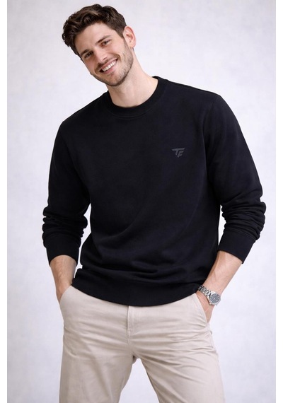 The Feel Hope Erkek Dar Kesim Flim Fit Bisiklet Yaka Desenli Kazak Siyah