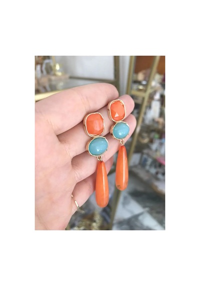 Şık Turuncu Sarkıt Model Küpe