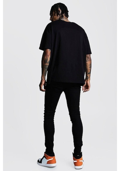 Unisex Siyah Oversize No Case No Face Baskılı Örme T-shirt Siyah