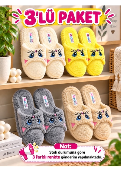 Modafrato 3'lü Paket Kulaklı Ayıcık Kapalı Kadın Terlik Ev Terliği Ses Yapmayan Taban Yumuşak Rahat Terlik Paket Ürün Modafrato 3'lü Paket Kulaklı Ayıcık Kapalı Kadın Terlik Ev Terliği Ses Yapmayan Taban Yumuşak Rahat Terlik Paket Ürün