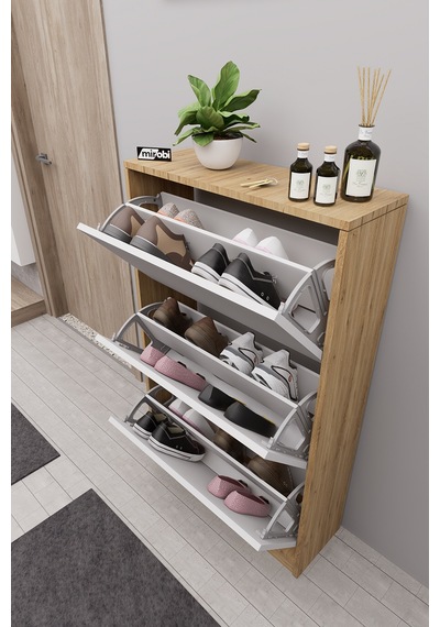Mirobi Kembe 3 Bölmeli Açılır Modern Dekoratif Ayakkabılık Çam - Beyaz