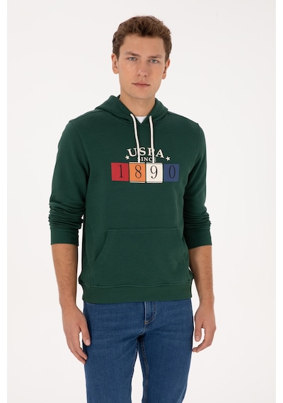 U.S. Polo Assn. Erkek Regular Fit Kapüşonlu Koyu Yeşil Sweatshirt 50316364-VR079