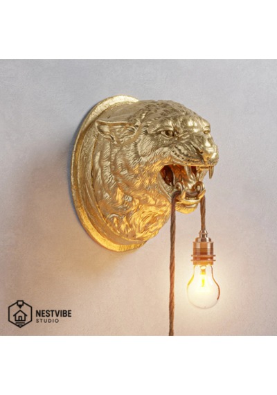 Leopar Başlı Şık Ve Modern Duvar Lambası Nestvibe Özel Seri Metalik