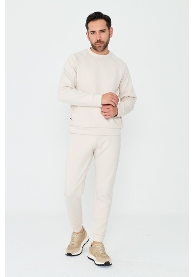 White Stone Kırık Beyaz Pamuklu Erkek Basic Sweatshirt Off-whıte