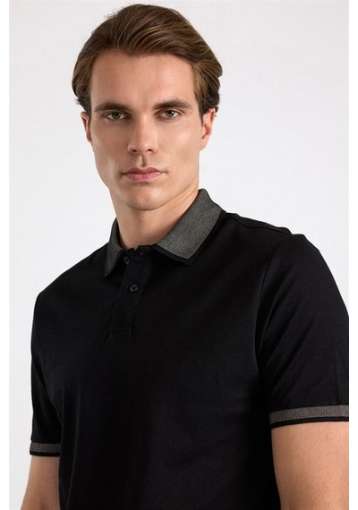 Süvari Siyah Regular Düz Baskısız Pike Polo Yaka Tişört Sts1014000007-s09
