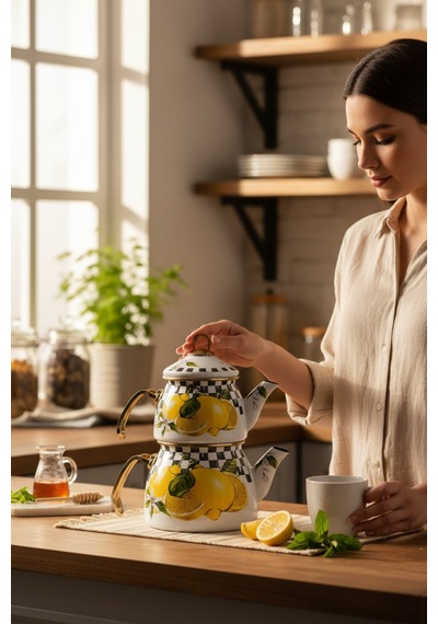 Akayev Emaye Limon Çaydanlık Limonlu
