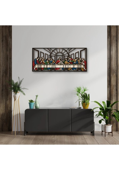 Lazer Kesim Son Akşam Yemeği - Metal Tablo - Dec0195 150 X 65 Cm Çok Renkli