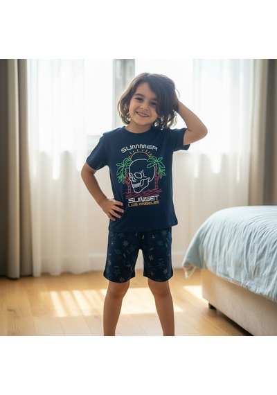 Bonbon Çocuk Summer Baskılı Lacivert Renk 2'li Takım Cb1061