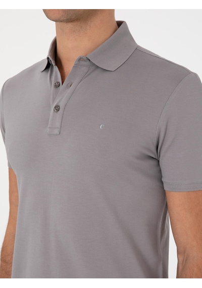 Koyu Gri Slim Fit Polo Yaka Pamuklu Basic T-shirt