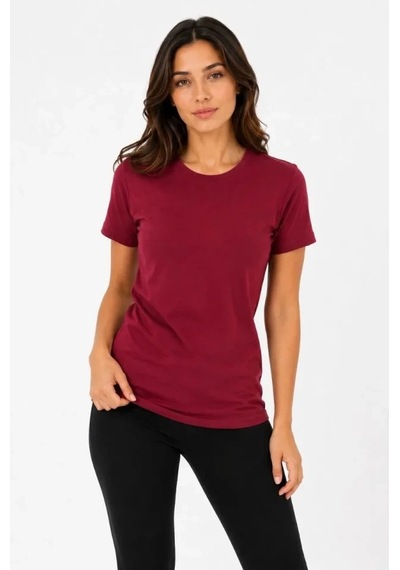 Valensdesign Basic Tişört Bisiklet Yaka Kısa Kol Günlük Yazlık Slim Fit T-shirt - Bordo