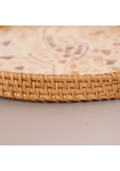 Anita 30 X3 Cm Sedefli Rattan Tepsi & Duvar Dekoru Bej