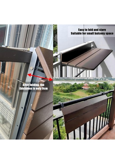 Tr Ayarlanabilir Dış Mekan Katlanır Balkon Korkuluk Masası, Kompakt Veranda Bar Masası, Dayanıklı Kompozit Üst, Genel