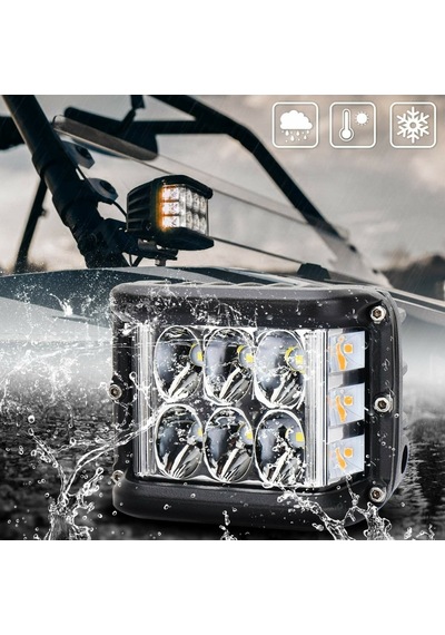 Off Road Motosiklet 45w 12 Led 10cm Beyaz Turuncu Çakarlı Kare Sis Farı Çalışma Lambası 2 Adet Sağ Sol