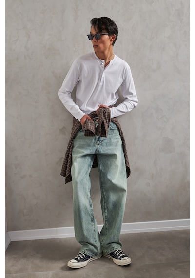 Erkek Ekstra Baggy Jean Pantolon Yeşil