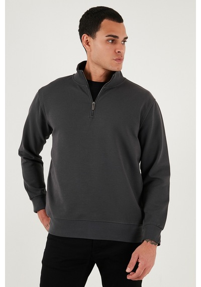 Buratti Pamuklu Regular Fit Yarım Fermuarlı Dik Yaka Erkek Sweat 5905470 Antrasit