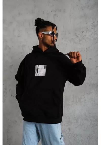 Veraura Lifestyle Erkek Ön Arka Baskılı Kapşonlu Sweat - Siyah