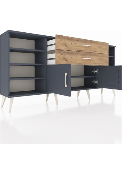 Arges Konsol 7 Raflı 2 Çekmeceli 2 Kapaklı 176x30x83 Antrasit-antrasit/çam Antrasit/çam
