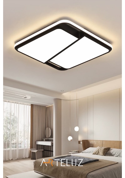 Kesik Kare Model Modern Plafonyer Avize 50x50 Cm Siyah - Altın